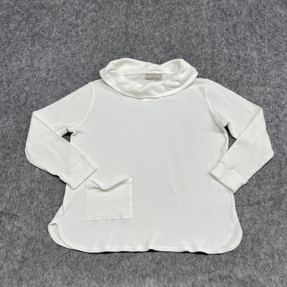 Chico's Sweaters - Chicos Zenergy Shirt Womens 2 12/14 Off White Waffle Knit Cowl Neck Pocket